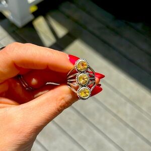 Triple Stone Citrine Sterling Silver 925 Ring